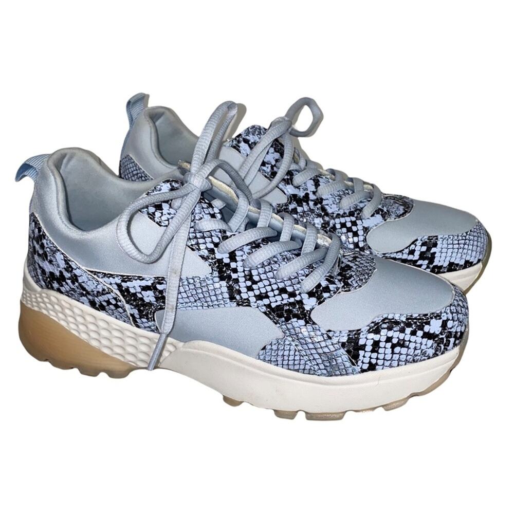 Shoe Dazzle Zoee Blue Faux Snakeskin Platform Sneakers